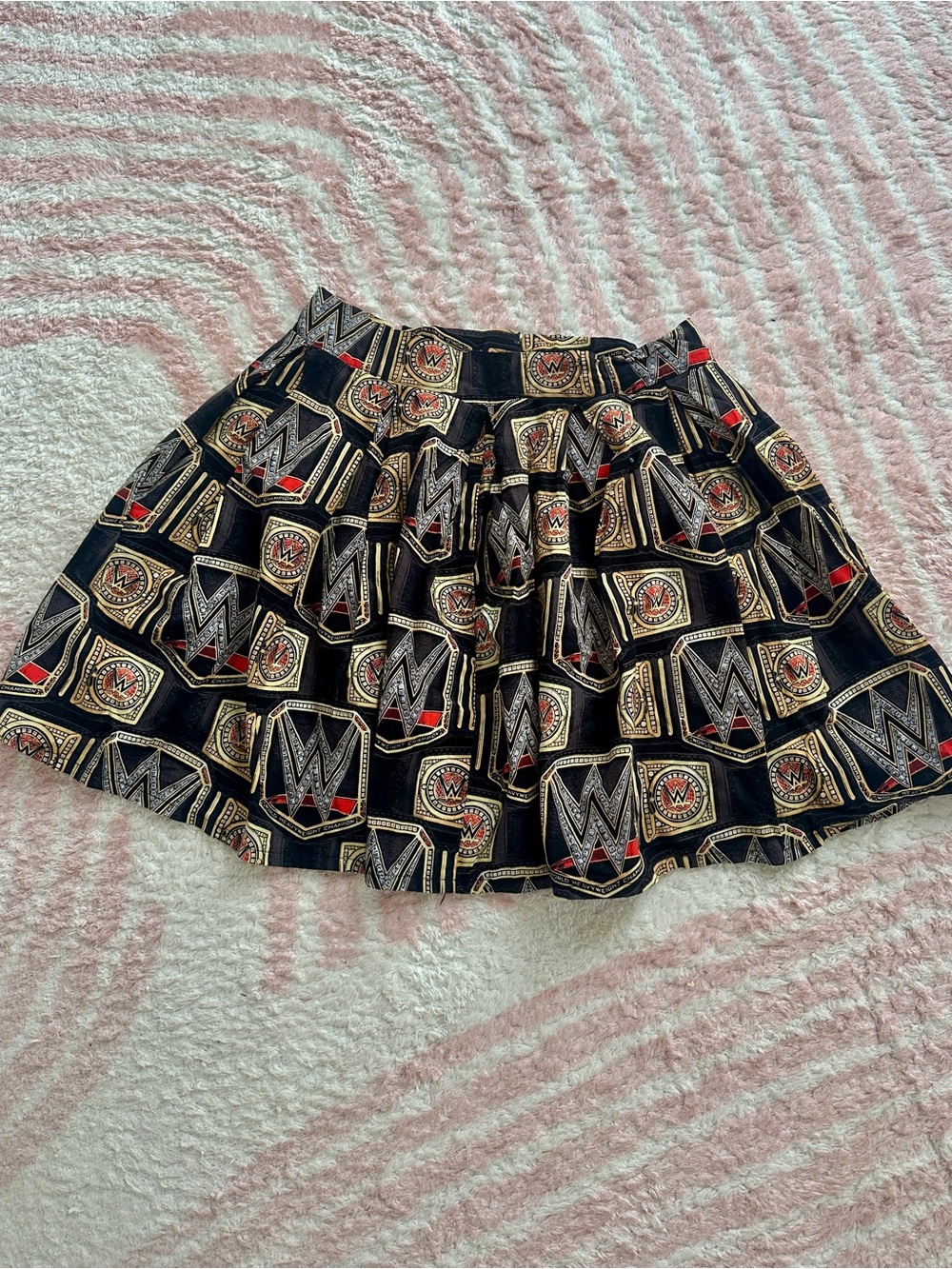 Custom-made WWE Black Logo Print Pleated Adult Skater Skirt M